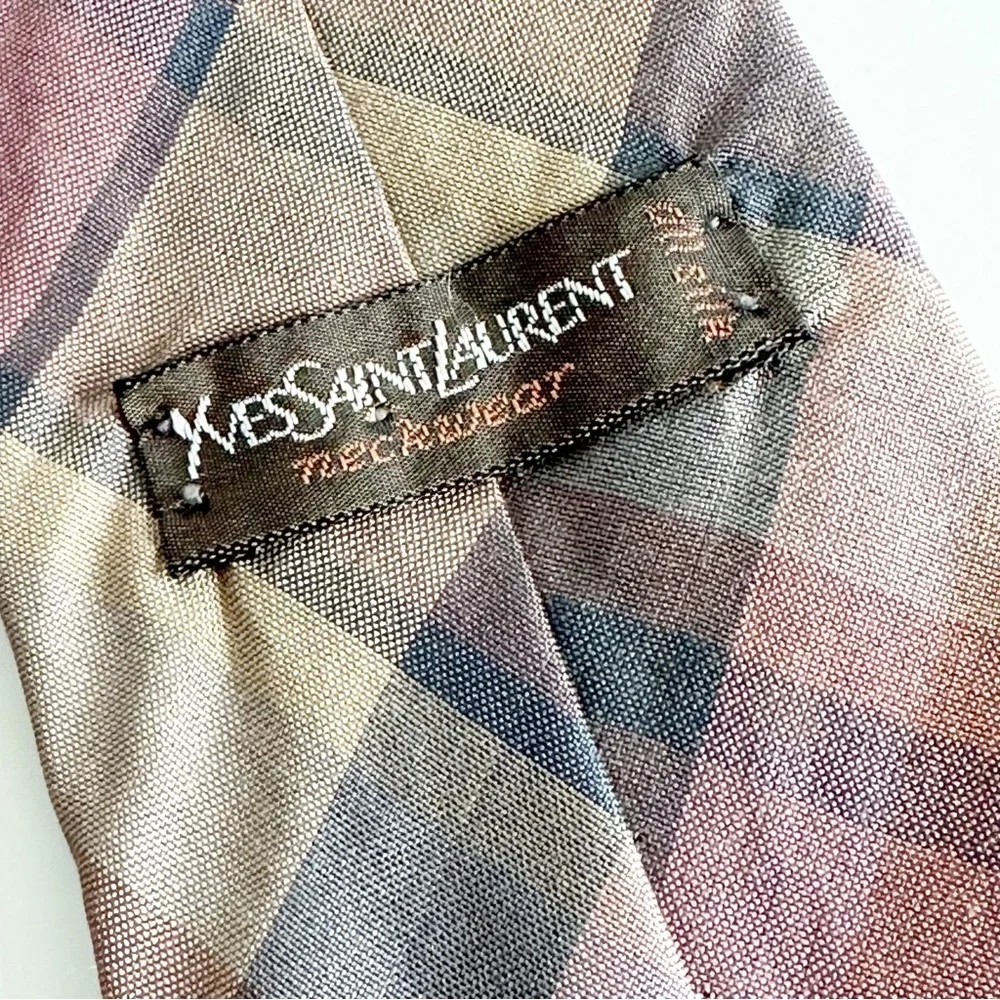 YSL Yves Saint Laurent Men’s vintage tie plaid silk